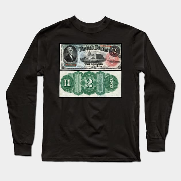 1869 $2 Dollar United States Treasury Note Long Sleeve T-Shirt by DTECTN